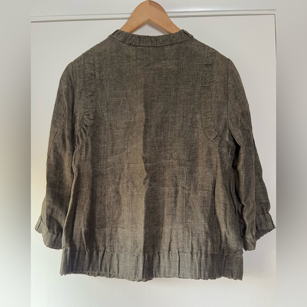Yansi Fugel 100% Linen Bomber Utility Jacket Zip Front Ruched Soft Girl Artsy - Picture 8 of 10